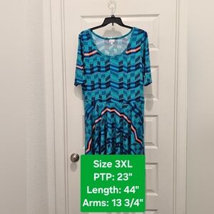 LuLaRoe Short Sleeve  Geometric Pattern Midi Dress, EUC, Size 3XL
